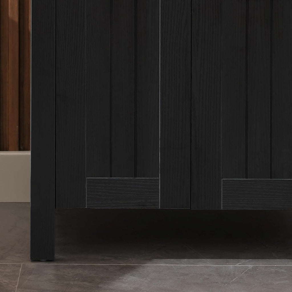 24" Black Modern Bathroom Vanity with Vessel Sink - Grooved Vanity Cabinet Combo