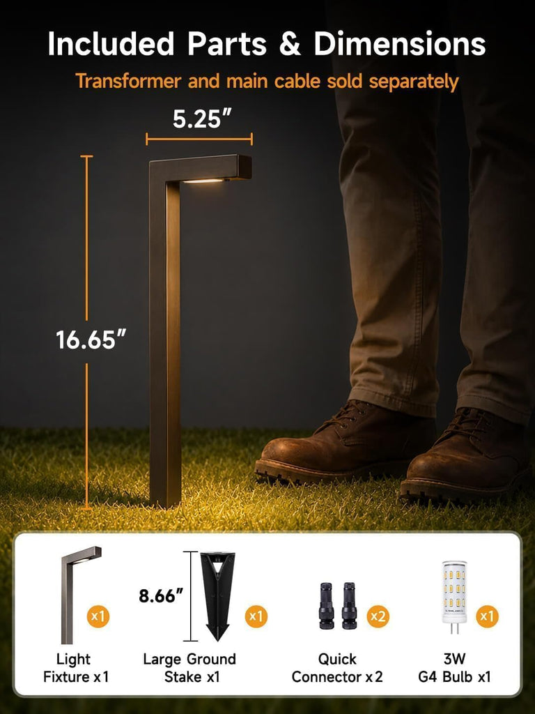 Brass Low Voltage L-Shaped Path Light, Bronze, G4, 2700K, 4Pack
