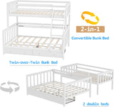 Solid Wood Bunk Bed with Charging Station and LED Lights Detachable Bunk Bed Twin Over Twin with 2 Storage Drawers