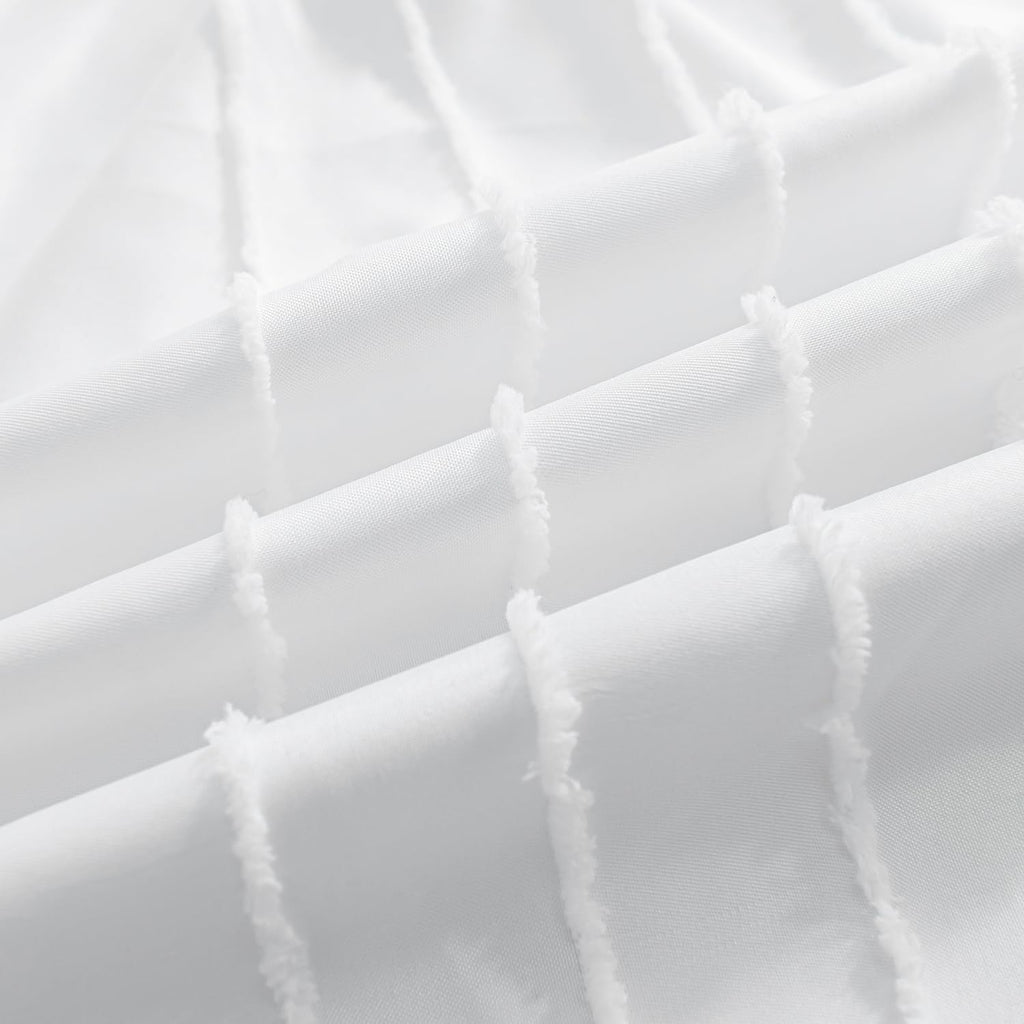 Bed Skirt Queen Size, Ruffled Bed Skirts 18 Inch Drop, White | Striped Boho Tufted, with Split Corners, Easy Fit