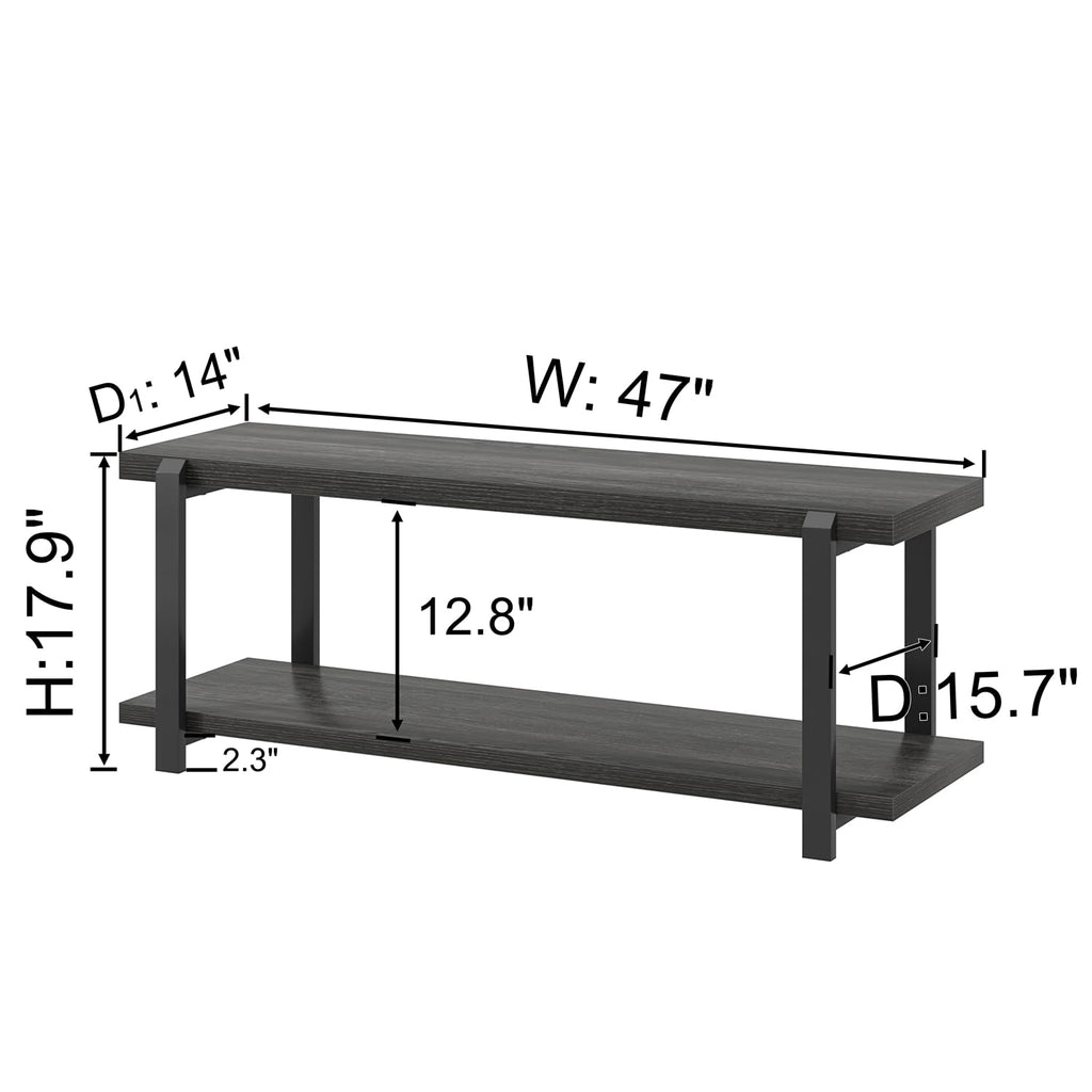 47 Inch Shoe Storage Bench, Rustic Wood and Metal Entryway Bench Front Door Entrance, Vintage Indoor Shoe Rack Bench