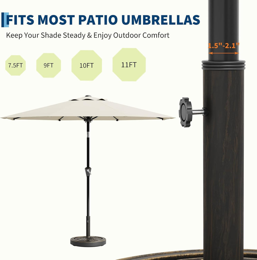 Round Patio Umbrella Base, 20" 26.5LB Heavy Weight Stand Antiqued Umbrella Stand with Adjustable Pole Adapters Fits