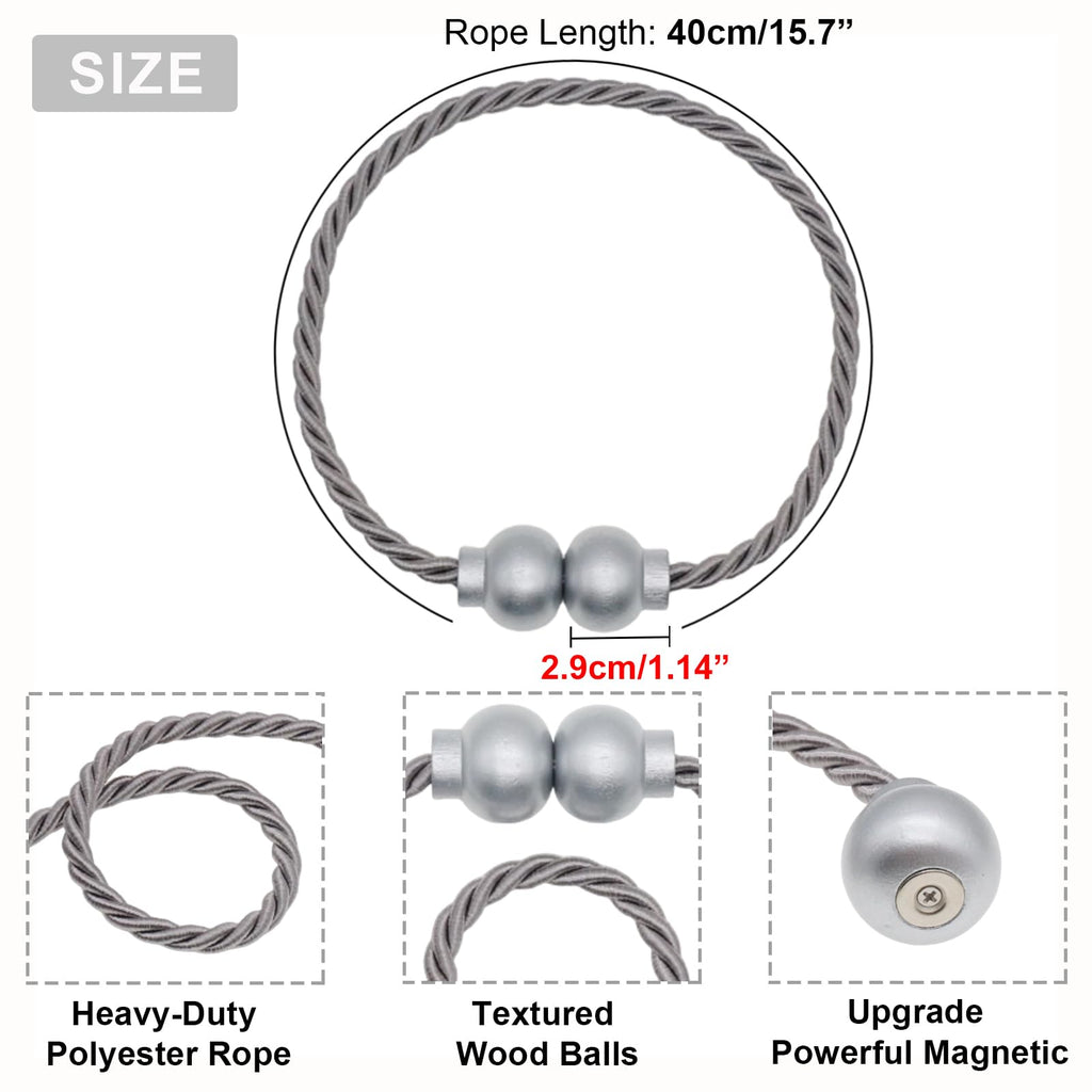 Magnetic Curtain Tiebacks Modern Handmade Rope Curtain Tie Backs Grey - 2Pcs