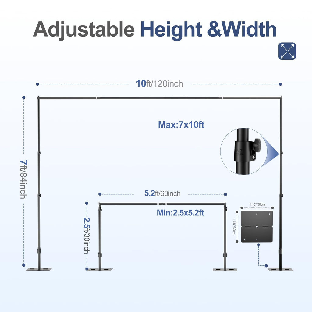 Backdrop Stand, 10x7ft Background Stand with Heavy Duty Flat Base