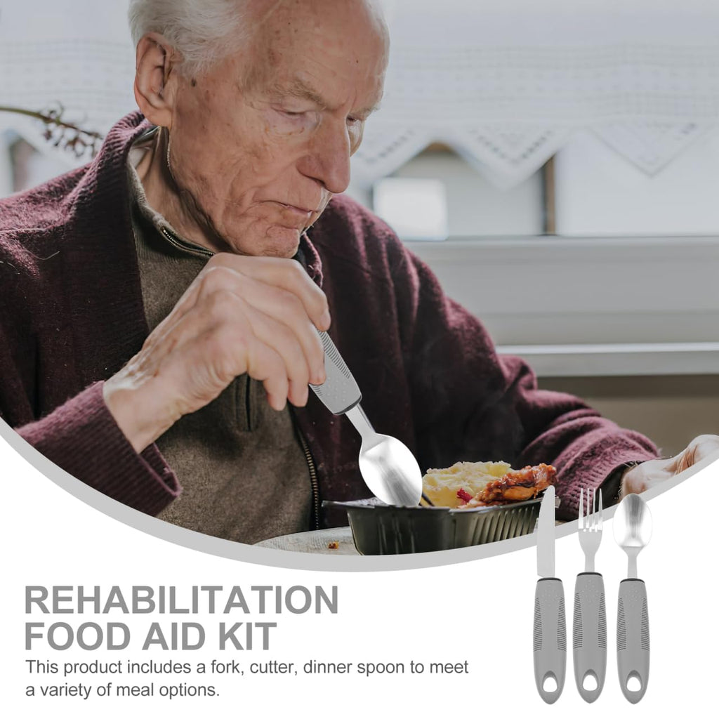 Adaptive Utensils Set for Elderly Anti-Shake Tableware with Wide Handles Fork Spoon Cutter for Hand Tremors Arthritis