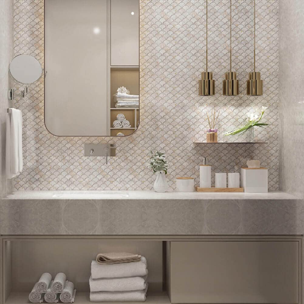 Mother of Pearl Fish Scale Backsplash Wall Tile, 6 Sheets