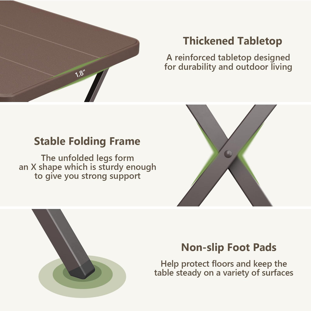 Folding Table, Portable Square Foldable Table No Assembly, Heavy Duty Steel Frame Indoor Outdoor Camping Patio Table