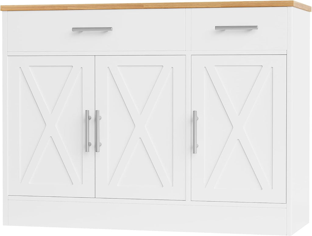 Modern Farmhouse Sideboard Buffet Cabinet with Storage with 3 Doors,42" Barn Doors Buffet Cabinet with Storage