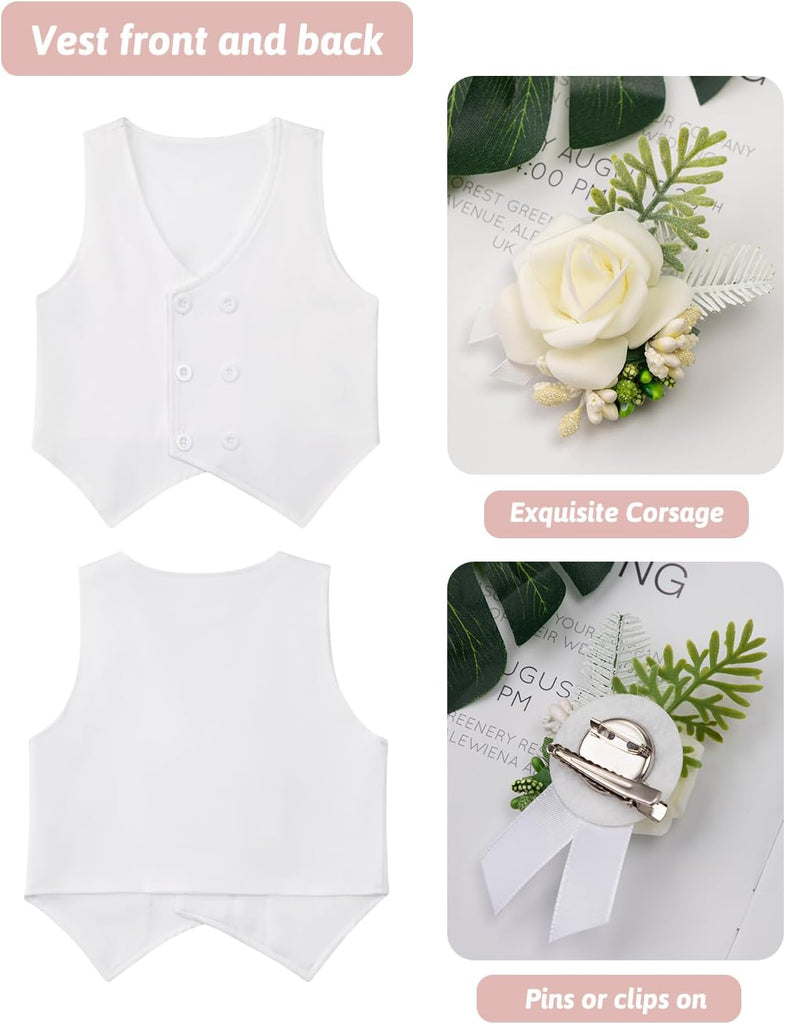 Toddler Boy Clothes Suit Gentleman Outfits Formal Dress Shirt+Tie+Vest+Corsage+Suspender+Pants 6PCs Sets for 1-7 Years
