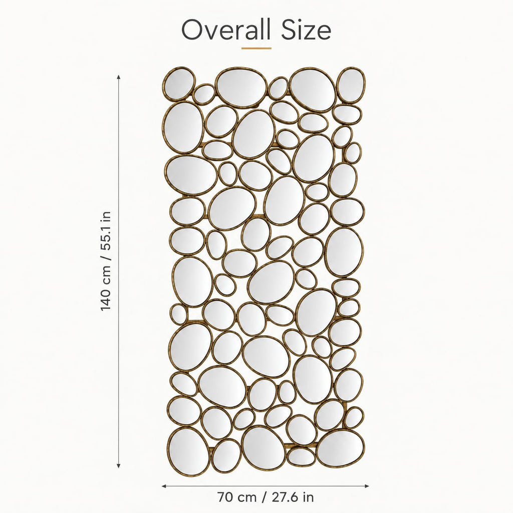 Gold Mosaic Wall Mirror, 27.55" x 55" Large Pebble Geometric Decorative Mirror with 71 Irregular Mirror Pieces