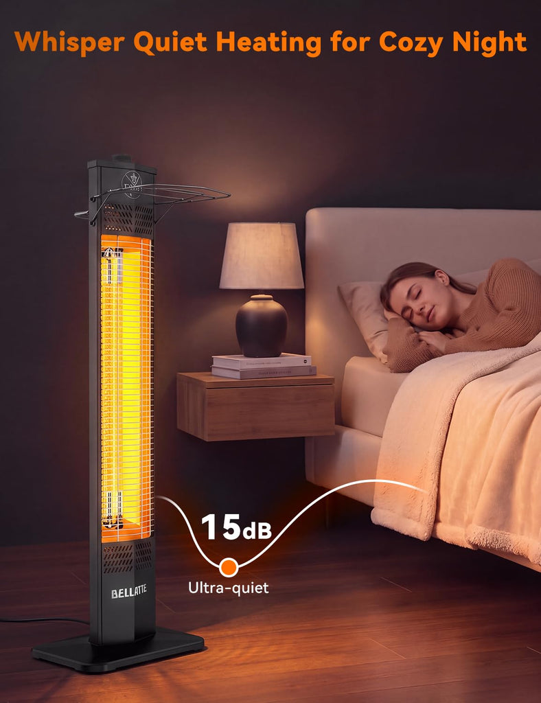 Patio Heater for Outdoor Use, 1500W 36-inch Infrared Electric Heater, Instant Heating, 3 Levels, Tip-Over & Overheat