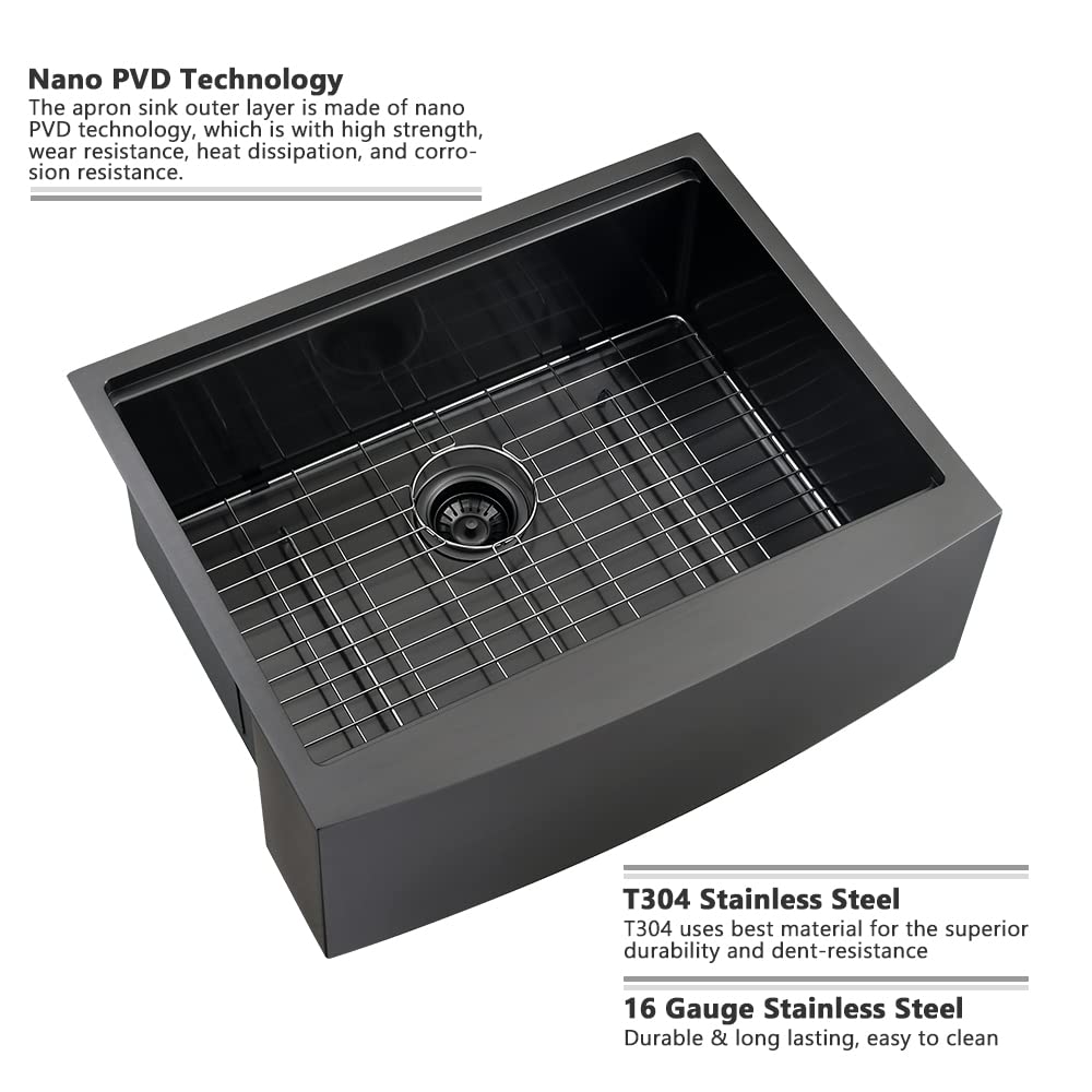 24 Inch Black Farmhouse Sink Apron Front Kitchen Sinks Workstation