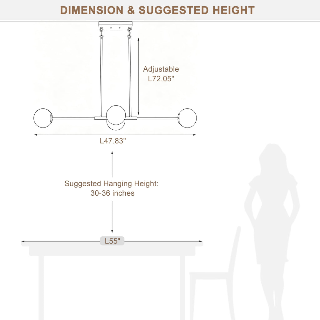 Gold Linear Chandelier, 48-Inch Frosted Globe Island Light