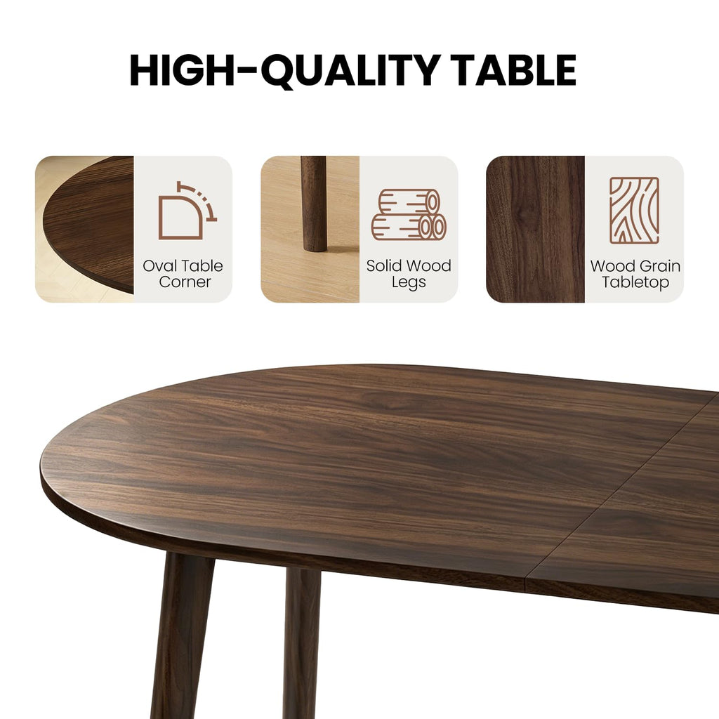 63" Oval Dining Table Set for 4 with Solid Wood Legs