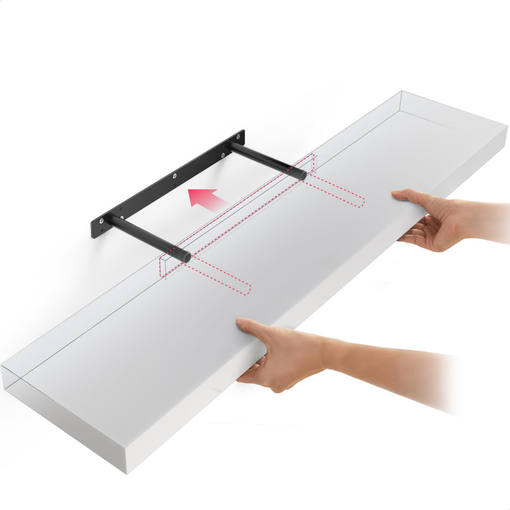 Floating Shelf, 36" Wood Wall Shelf with Invisible Brackets, 8" Deep, White