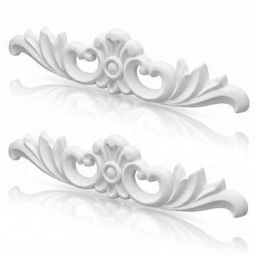 2 Pcs 3D PVC Vintage Floral Appliques Onlays White PVC Appliques for Furniture Decorative 3D Roses Carved Onlay DIY