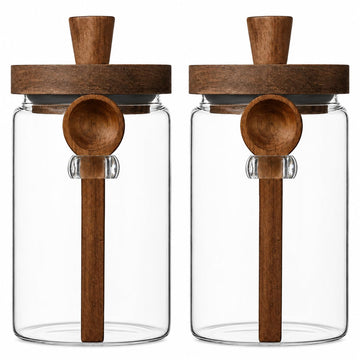 Set of 2 Glass Coffee Canisters, 27 oz Jars with Spoons