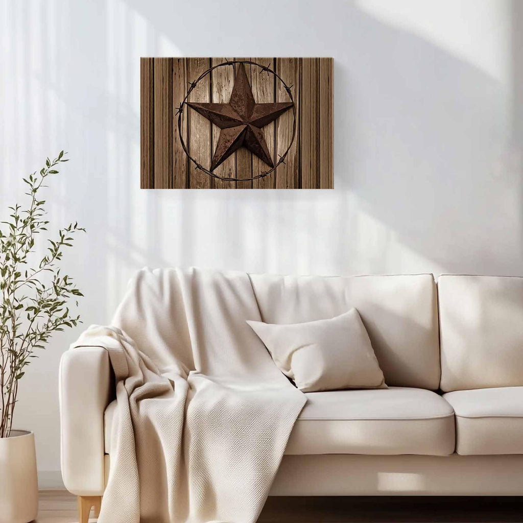 Western Texas Star Canvas Print Wall Art - Country Rustic Wood Grain Farmhouse Barn - Wall Decor Modern Artwork