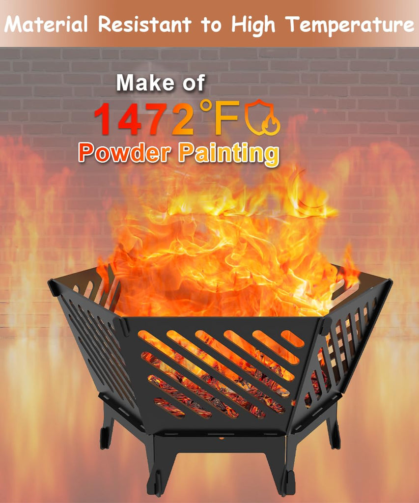 22.5" Portable Outdoor Fire Pit Camping Firepit with Bag, Diagonal