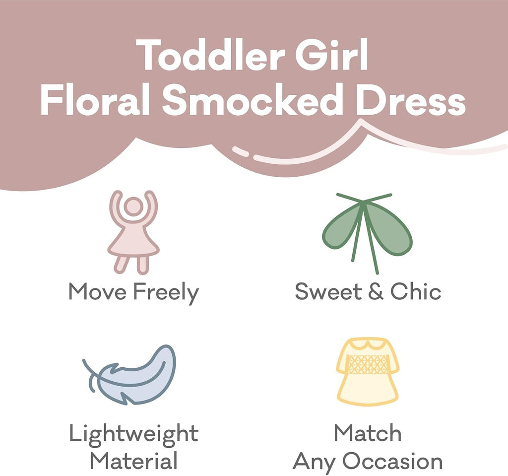 Toddler Baby Girls Smocked Dress Long Sleeve Woven Playwear Dresses