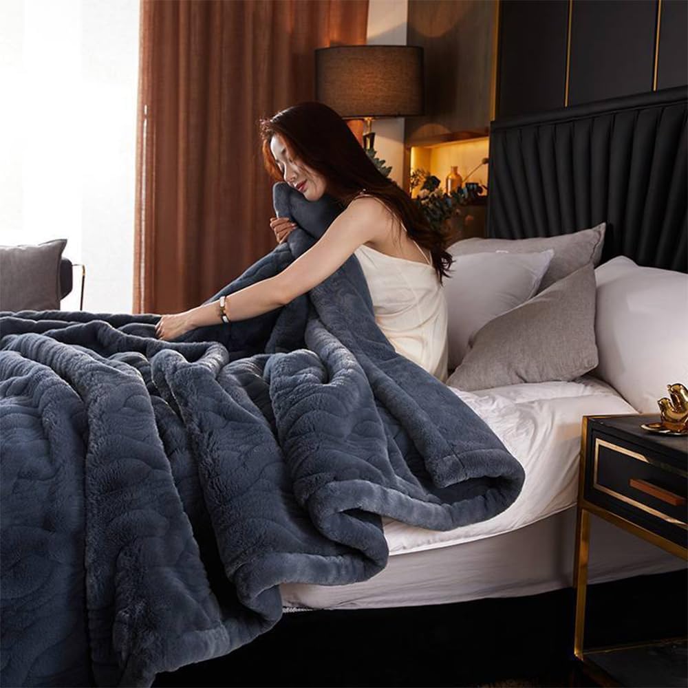 Premium Reversible Luxury Faux Fur Throw for Couch, Sofa, Or Bed,Faux Mink Blanket Heavy, 2 Ply- Plush Cozy Soft