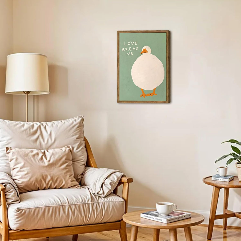 Cute Silly Goose Kitchen Wall Art Love Bread Me Quotes Wall Decor Painting, Funny White Duck Canvas Prints Picture