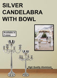 Silver Candelabra with Bowl – Elegant Nickel Finish, 4 Candle Holders & Floral Arrangement Bowl, Weddings, Events &