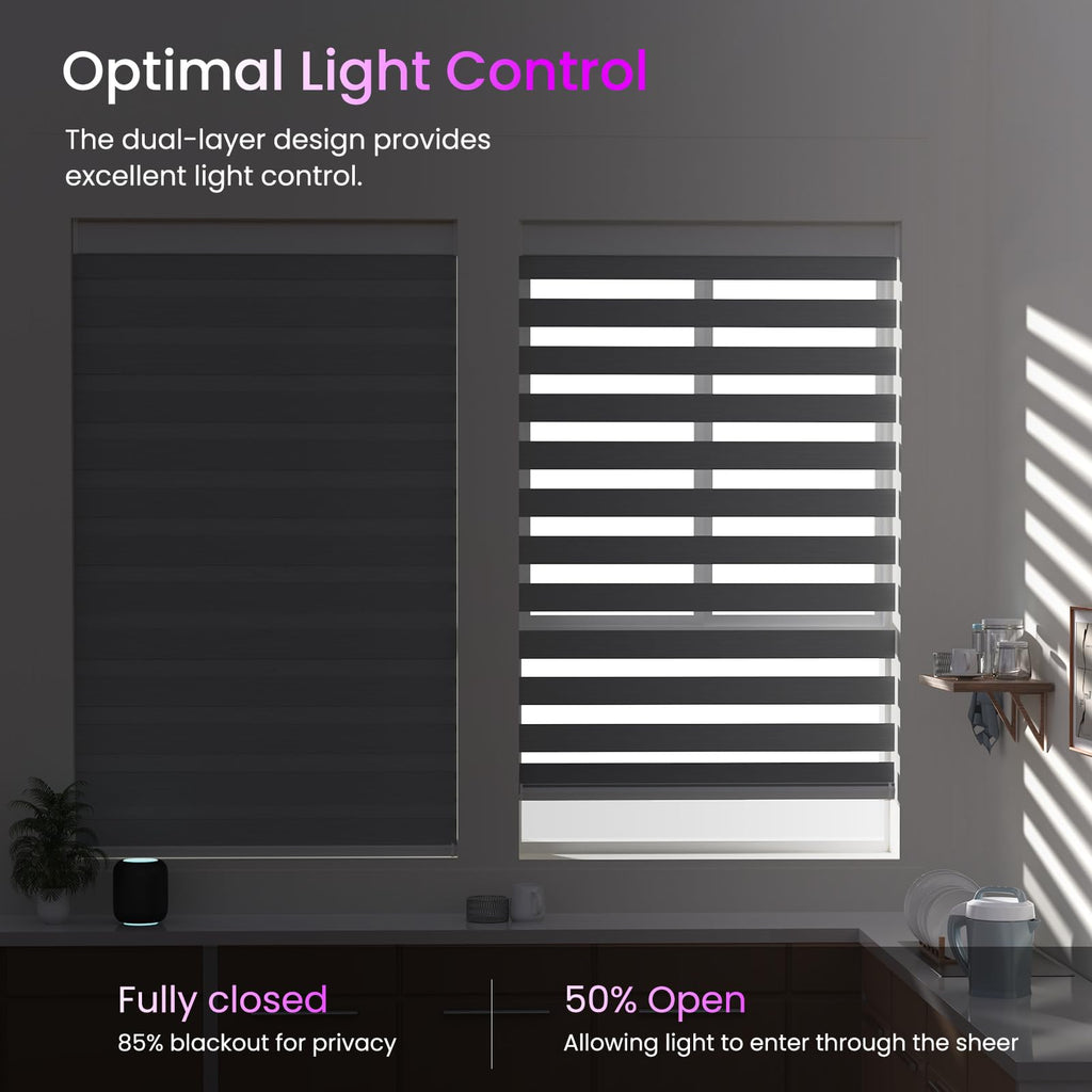 Smart Motorized Zebra Blinds, 22-115 in, Silver Grey, Alexa/Google