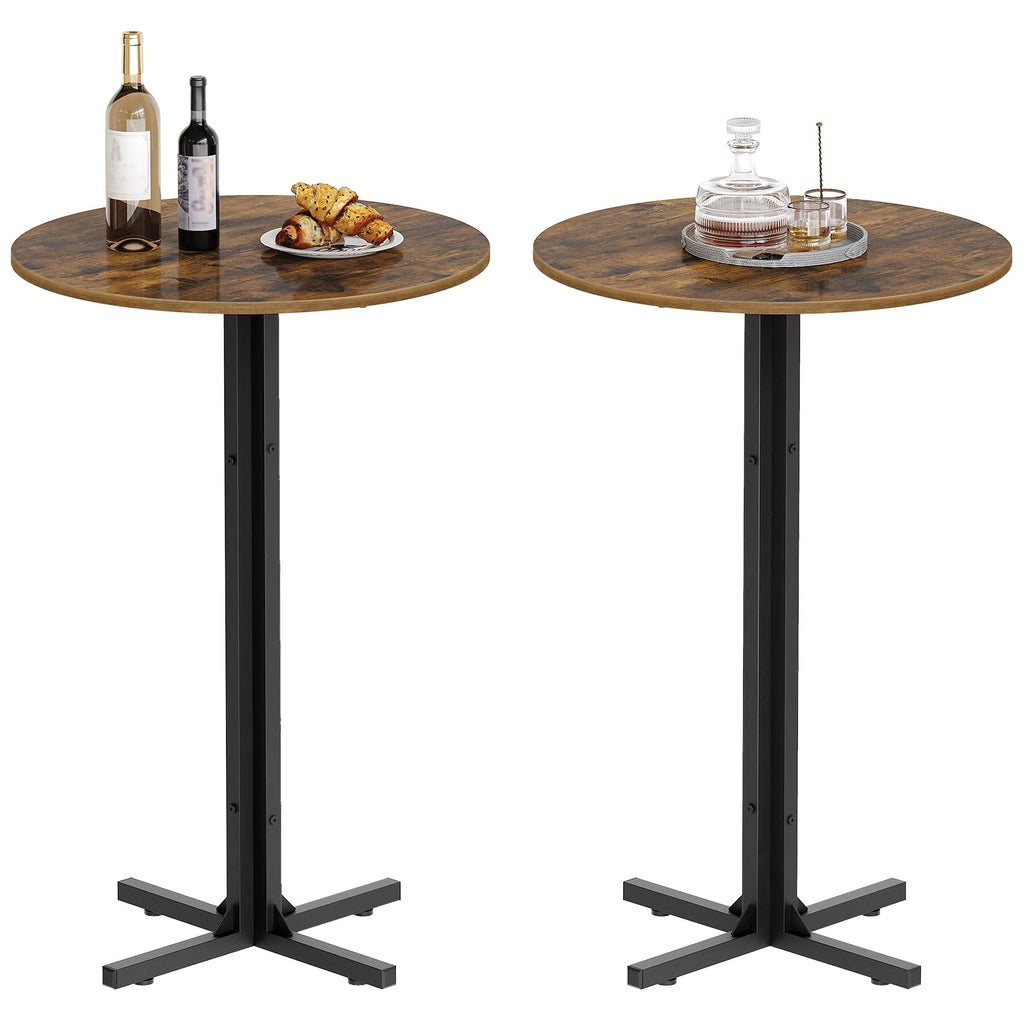 Round Bar Table Set of 2, Counter Height Pub Table, Bar Height Cocktail Table, Versatile Use, Bar, Pub, Cafe, Rustic