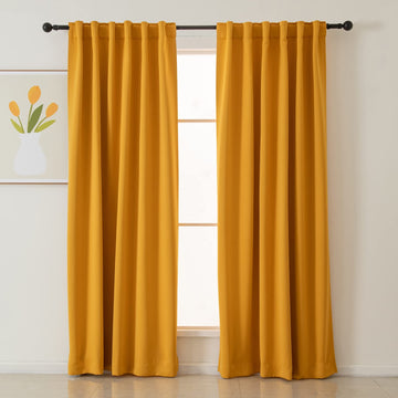 Blackout Curtains 84 Inches Long 2 Panels, Black Out Drapes, Back Tab and Rod Pocket Top, Set of Two, Mustard