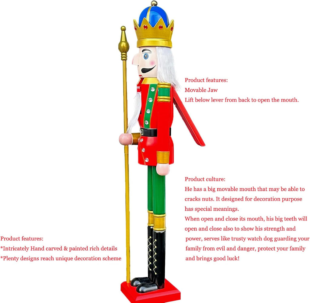 5 Feet Tall Life Size Large Christmas Wooden Nutcracker King Red and Green BK18