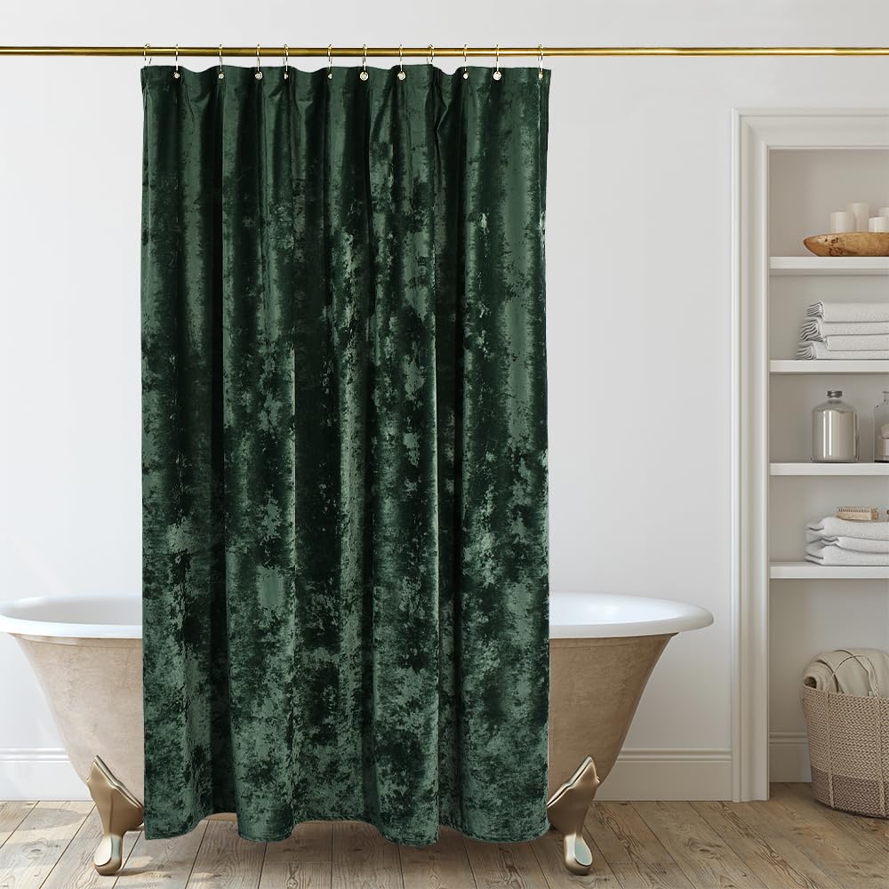 Extra Long Shower Curtain 84 inch Height, Crushed Velvet XL Shower Curtain Set with 12 Gold Hooks, Waterproof Thick