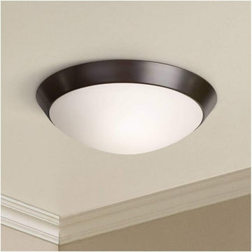 13 Inch Oil-Rubbed Bronze Flush Mount Ceiling Light - 2 Light Frosted Glass Dome, Low Profile