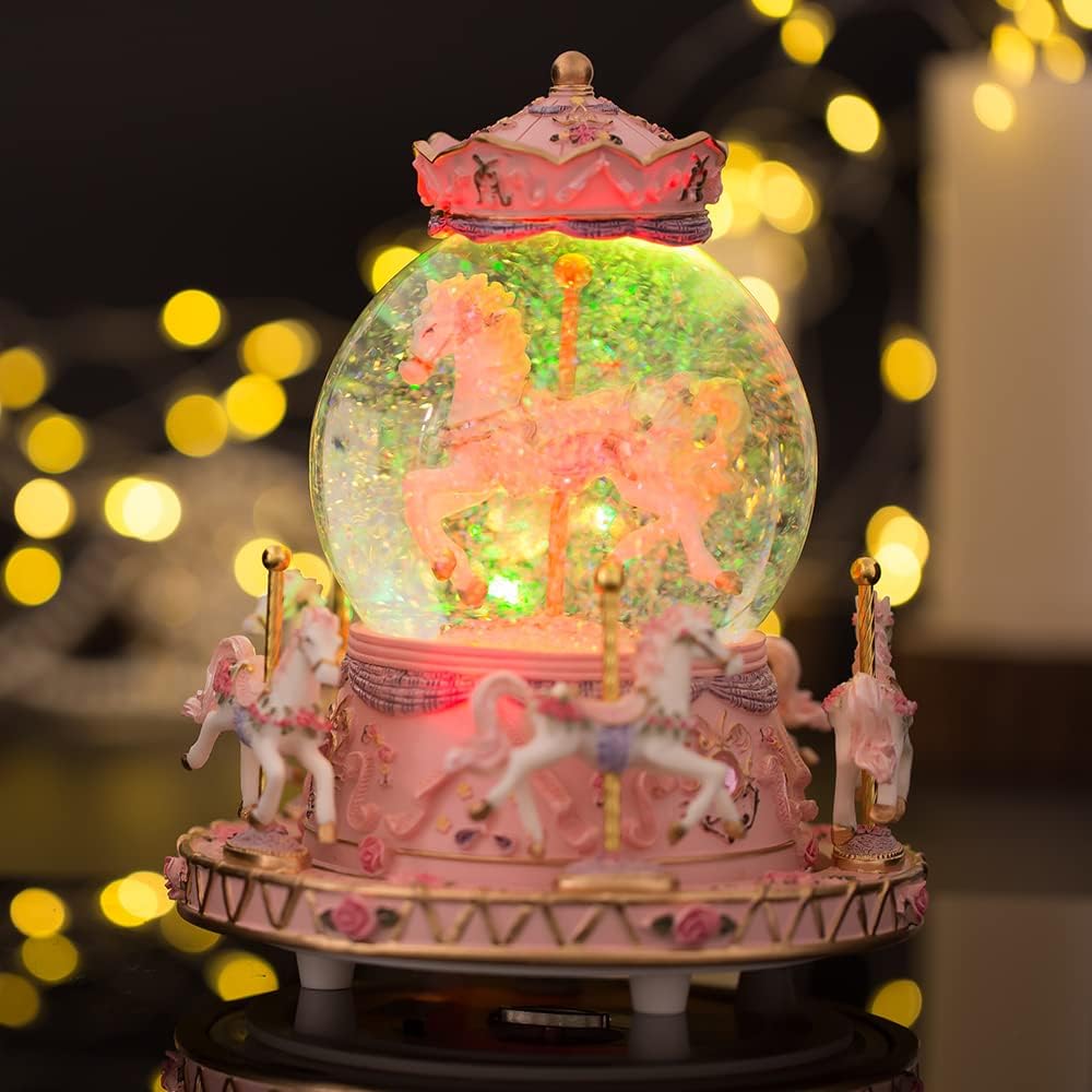 Musical Snow Globe Carousel Music Box Girls Daughter Women