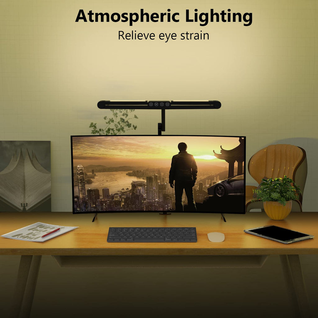 Led Desk Lamp with Clamp, Architect Desk Lamp with Atmosphere Lighting, 24W Ultra Bright Auto Dimming Computer Light