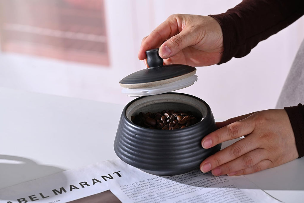 Canisters Ceramic Storage Jar with Silicone Airtight Lid Low Black