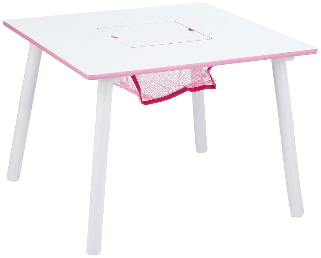 Children Princess Crown Kids Wood Table and Chair Set with Storage - Greenguard Gold Certified, White/Pink