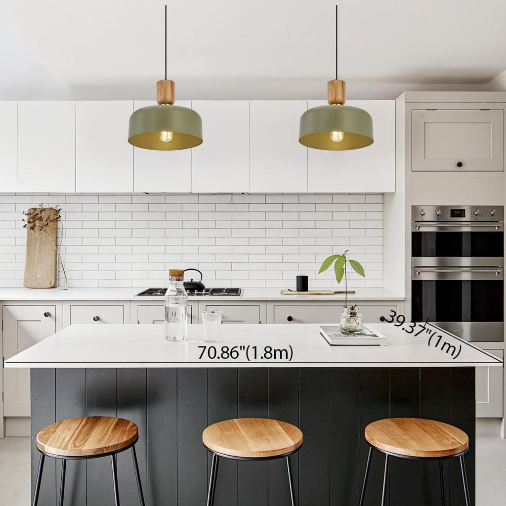 Contemporary Pendant Lighting,12 inch Pendant Lamp,Wood and Brass Accent,Adjustable Metal Hanging Light Fixture for