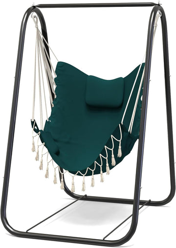 Hammock Chair with Stand, Heavy Duty A-Frame | Beam Design, Square Support Base, Rustproof Swing Stand with Chiar for