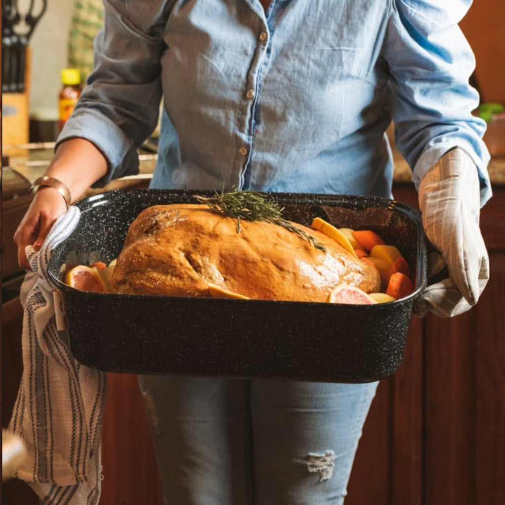 Covered Rectangle Roaster - Enamel on Steel, Speckled Black