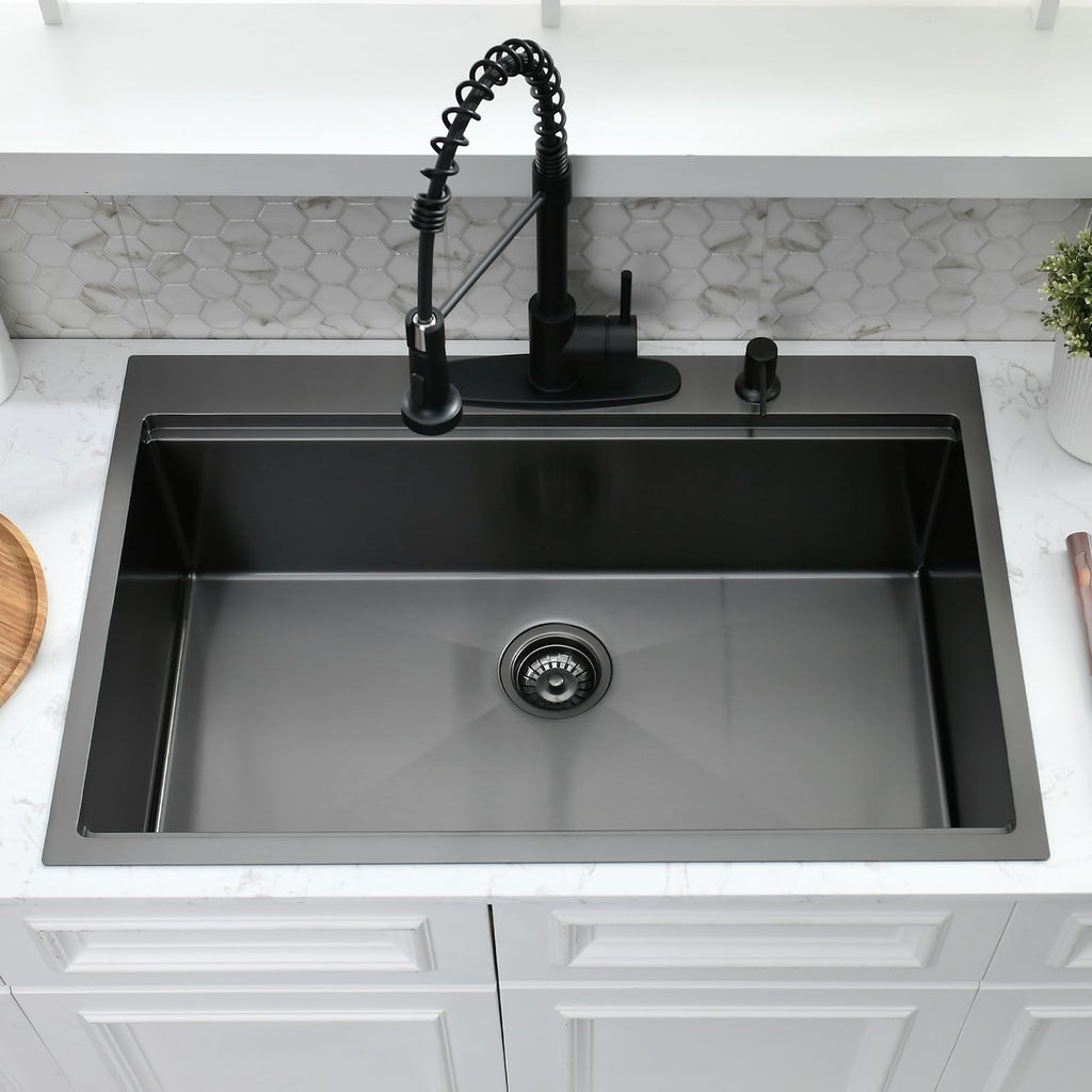 33x22 Drop in with Faucet - Gunmetal Black Single Bowl