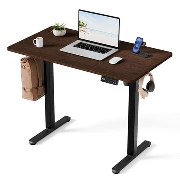 Electric Standing Desk, 40" x 24" Small Sit Stand Desk, Dark Walnut