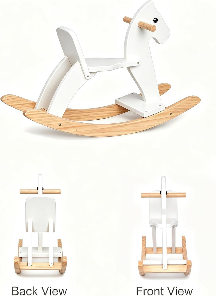 Wooden Rocking Horse Baby Ride On Toy for Toddlers Solid Wood Classic Design with Comfortable Pedal and Safe Backrest