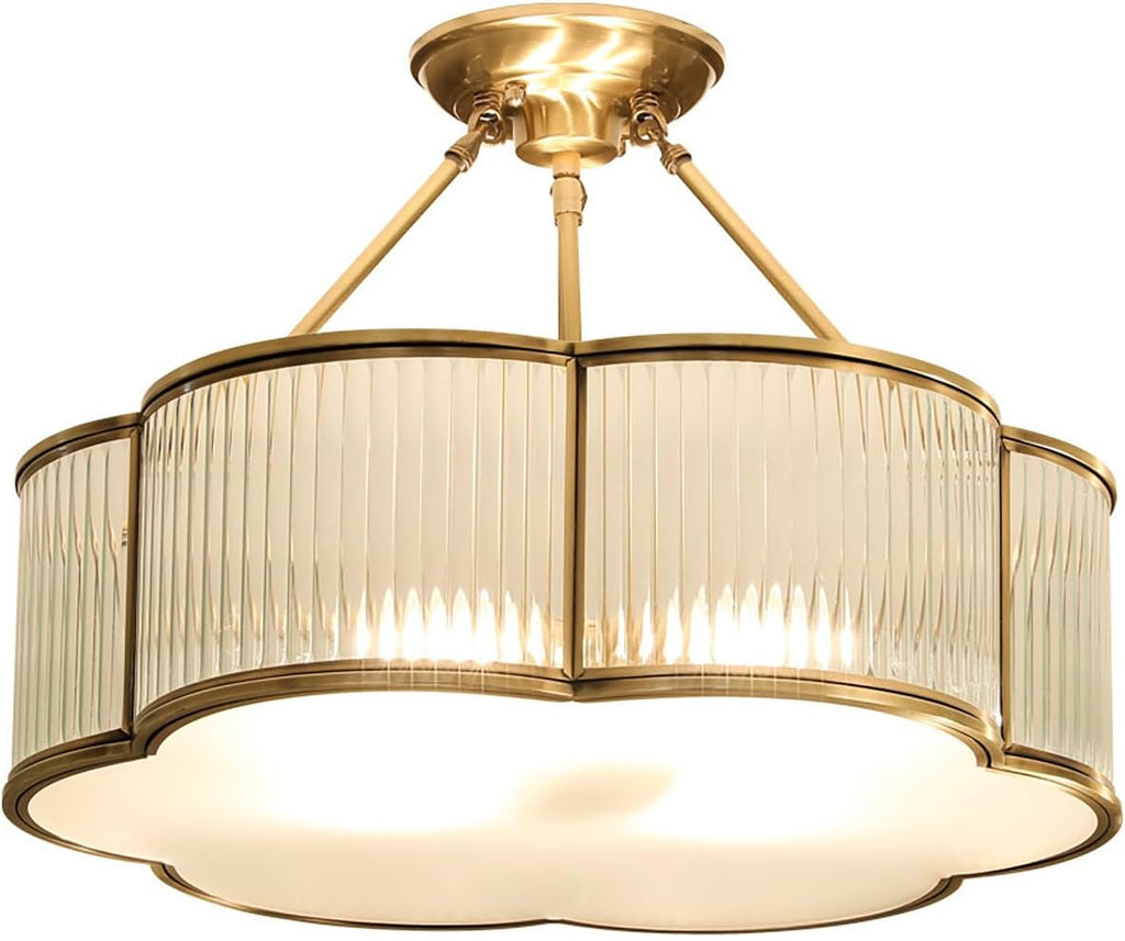 24 in Large Semi Flush Brass Chandelier for Living Room Bedroom | 6-Bulbs Design,Gold Ceiling Light,Art Deco Light