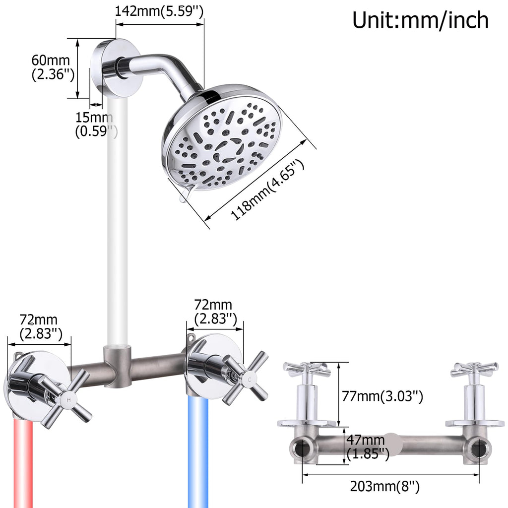 2 Handles Shower Faucet Set with Rough-in Valve,Wall Mount,Chrome