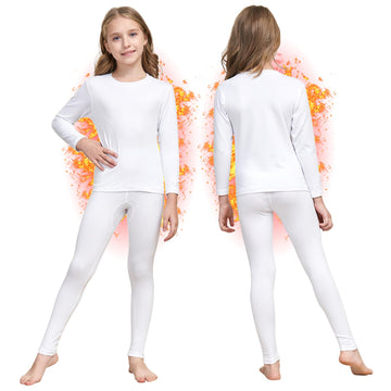 Girls Ultra Soft Fleece Lined Thermal Underwear Kids Long Johns Top Bottom Set for Winter (White, Small)