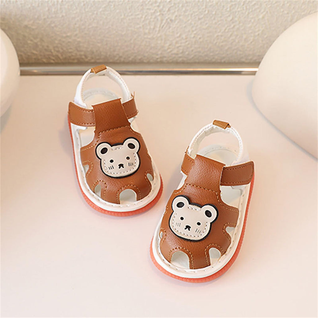 Baby Boys Girls Summer Sandals Cute Bear Pattern Squeaky Shoes Non-Slip Newborn First Walking Shoes