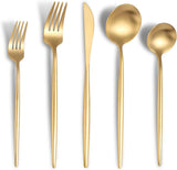 Matte Gold Silverware Set for 8,Modern Stainless Steel Brushed Cutlery Set,40-Pieces Heavy Duty Flatware Set