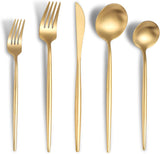 Matte Gold Silverware Set for 6,Modern Stainless Steel Brushed Cutlery Set,30-Pieces Heavy Duty Flatware Set