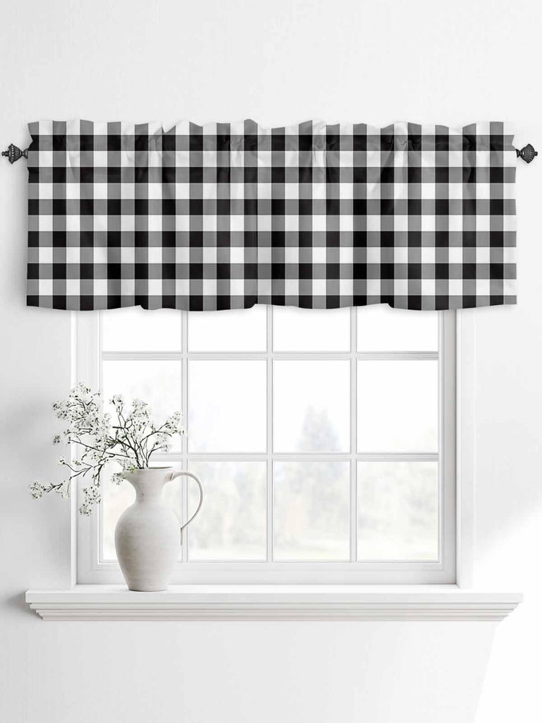 Black White Checkered Curtain Valances for Windows, Farmhouse Kitchen Valance Window Treatments Panel 2 Pack, Buffalo